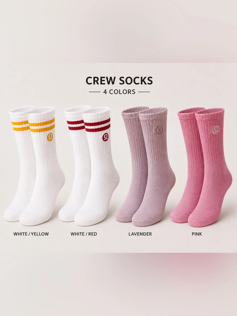Lululemon Daily Essential Crew Socks 4 Pair Bundle Unisex XL NWT